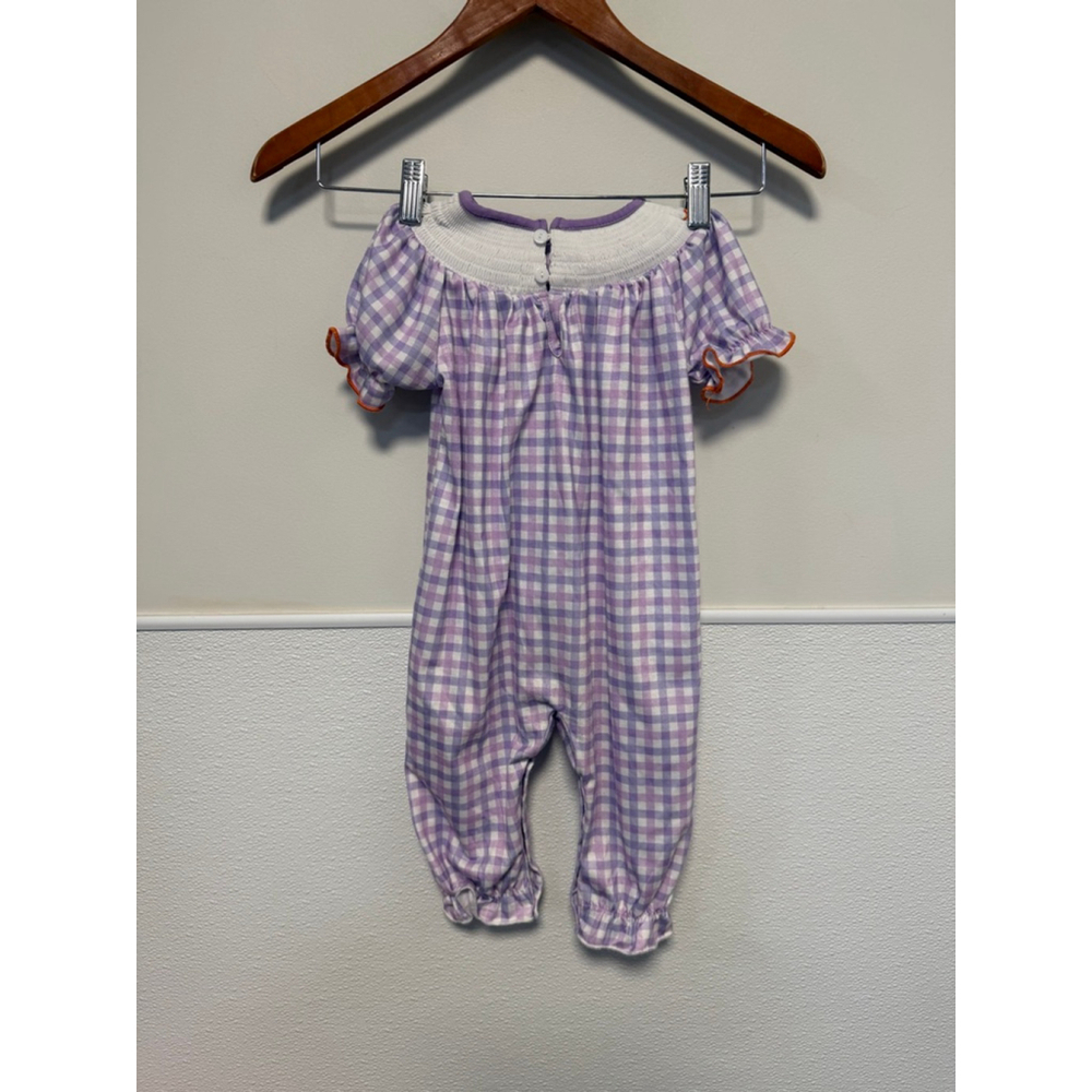 Baby Girl Jumpsuit & Romper 12 M Purple White Gingham Ghost Smocked Embroidered - Picture 6 of 7